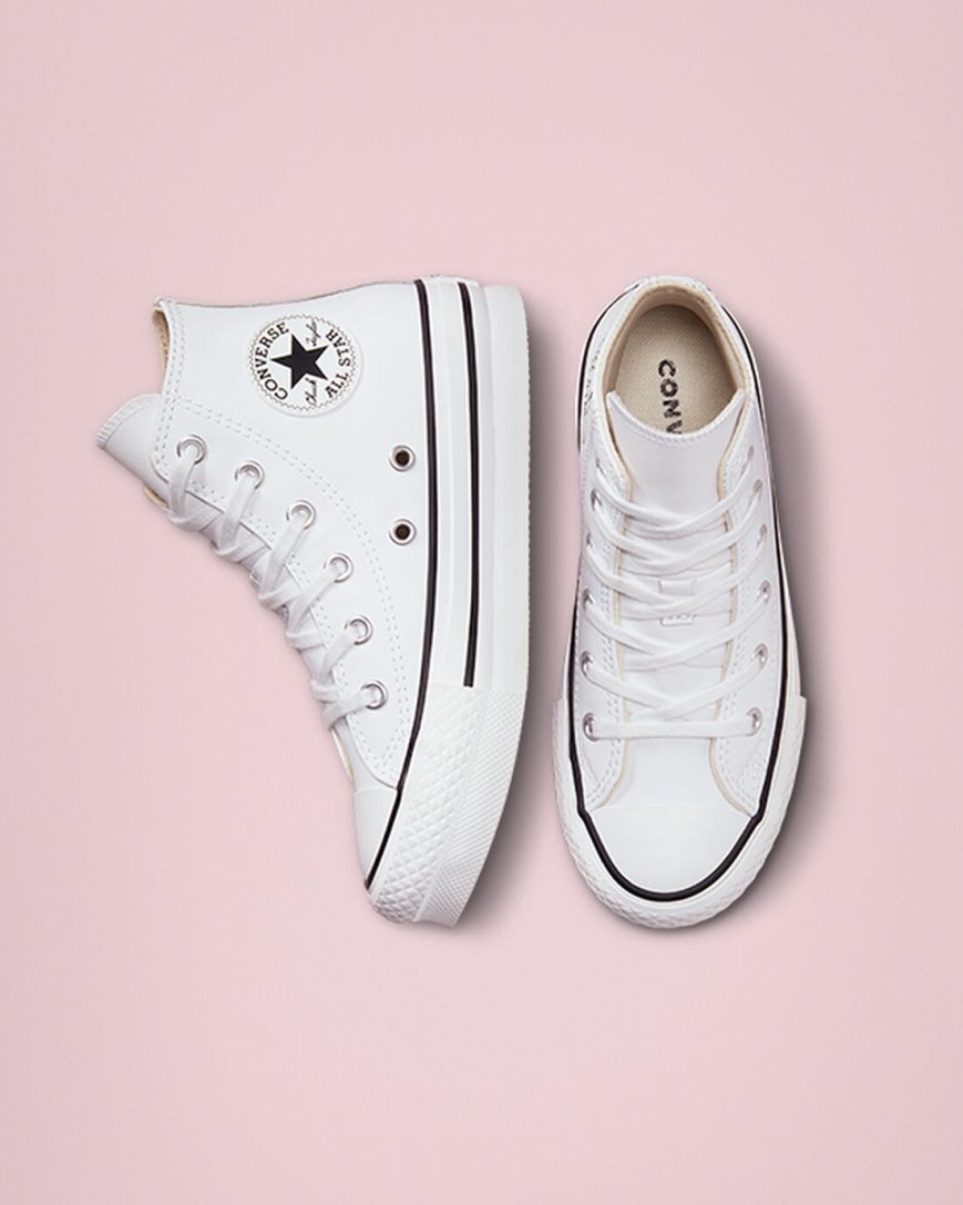 Zapatos Plataforma Converse Chuck Taylor All Star Lift Cuero Altas Niña Blancas Beige Blancas Negras | PE L2487E